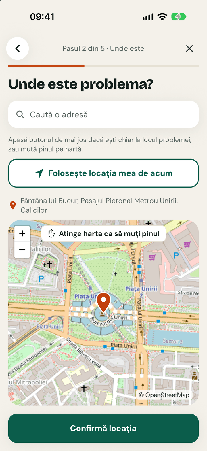 Pasul 2: hartă cu pinul pus și adresa completată automat.